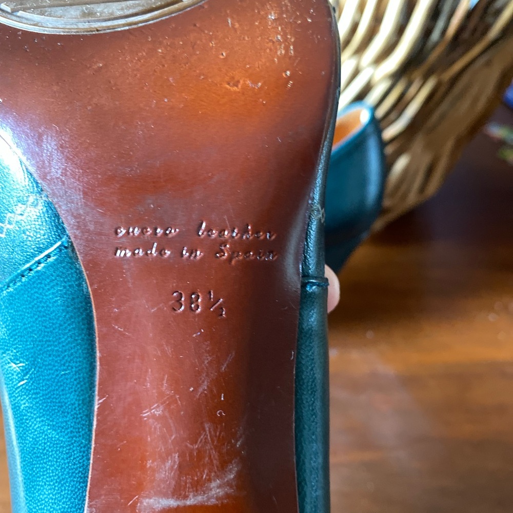 Chie Mihara Teal Leather Heels with Lace Detail - Picture 11 of 11